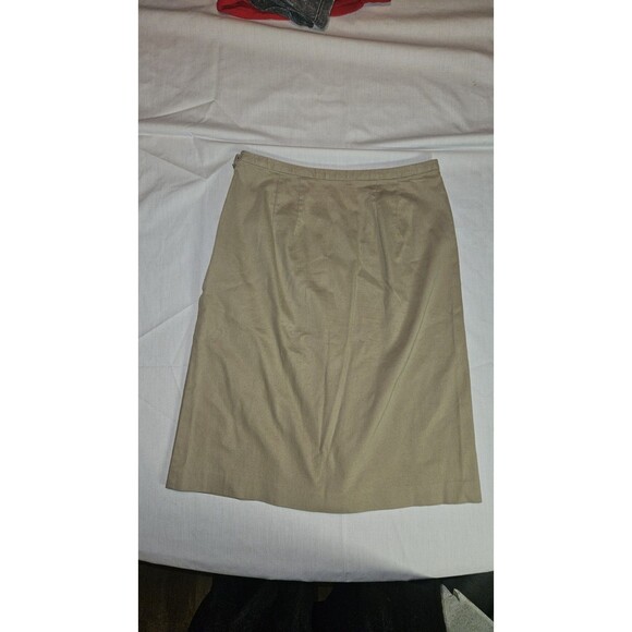 Talbots Chino Front Pleat Knee Length Khaki Tan Skirt Stretch Pockets Size 4 - Picture 4 of 8